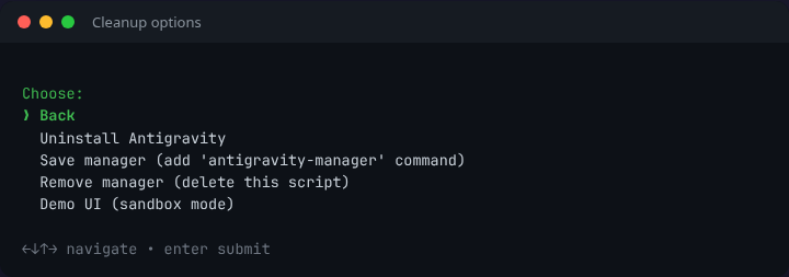 Cleanup sub-menu