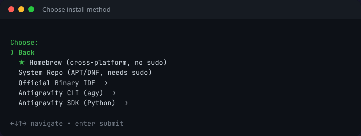 Install sub-menu